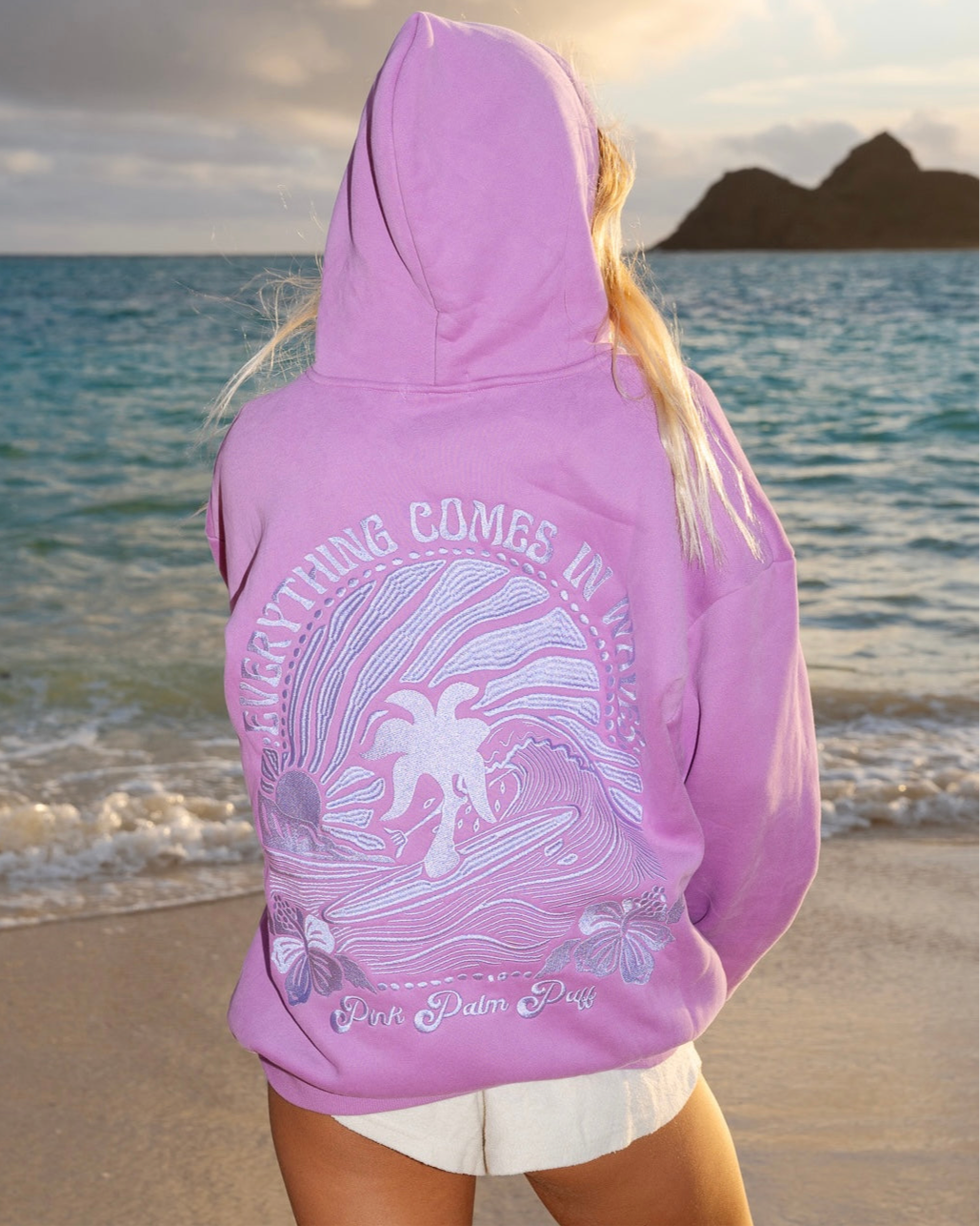 Everything Comes in Waves Hoodie with Embroidery | Pink Palm Puff
