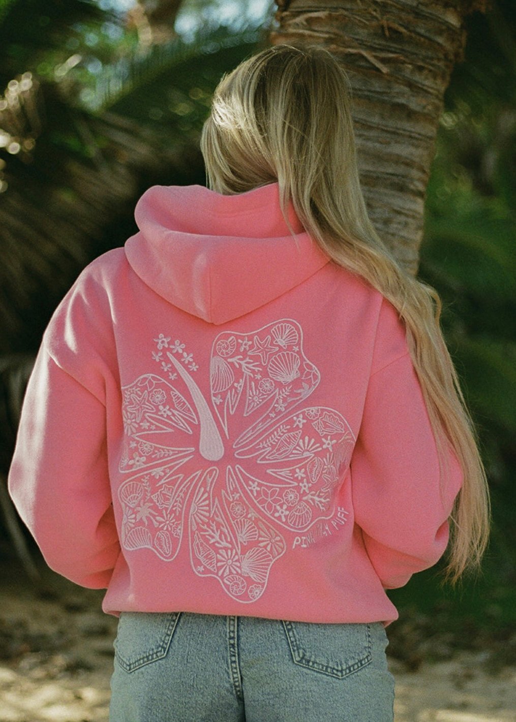 Hawaii Hibiscus Hoodie in Sonic Pink | Cozy Embroidered Pullover