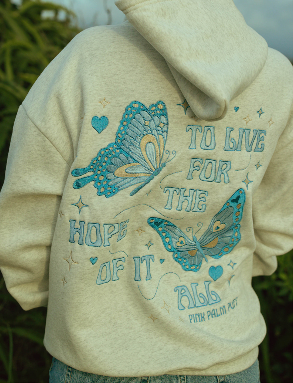 Embroidered Butterfly Hoodie in Heather | To Live For the Hope of it All