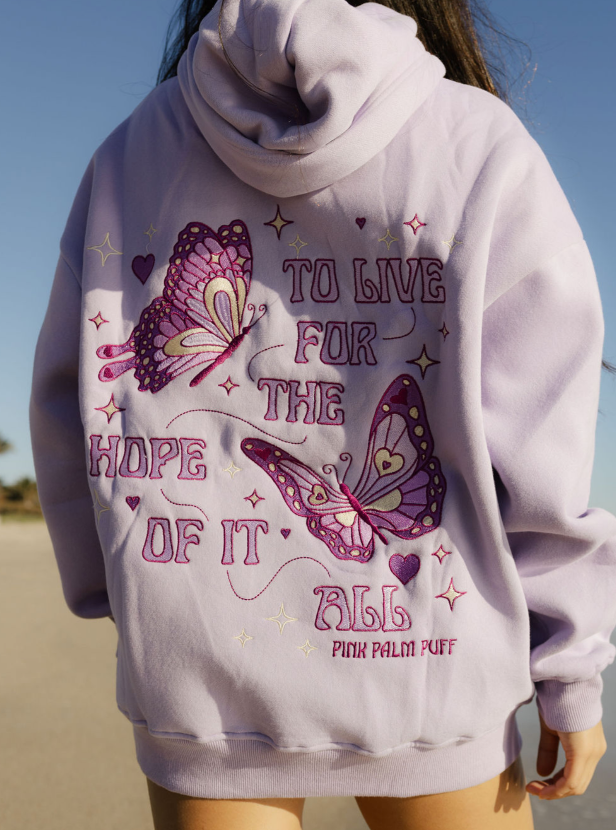 Embroidered Butterfly Hoodie in Lilac | To Live For the Hope of it All